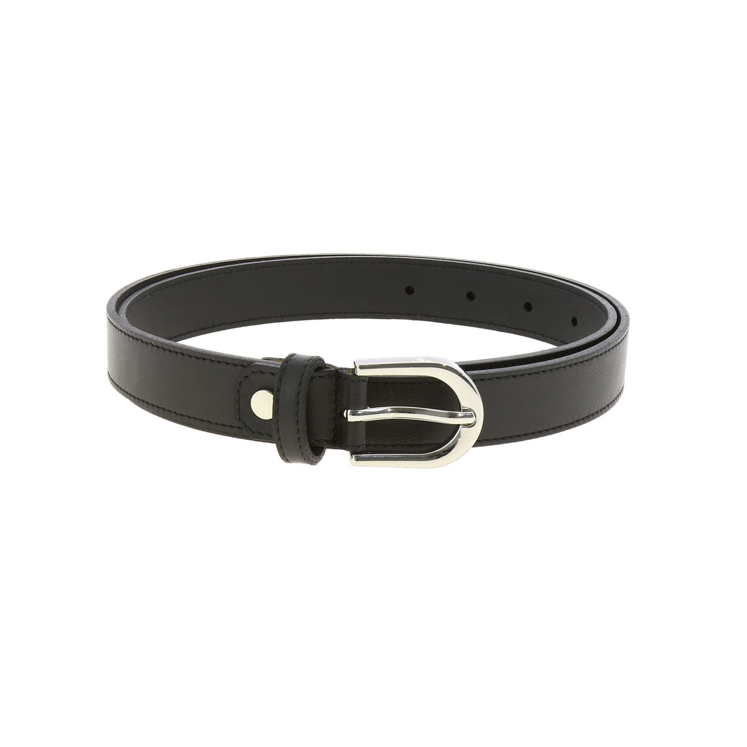 4372- Women Genuine Italian Leather Belt Luna, Made In France- Black, 85 Cm